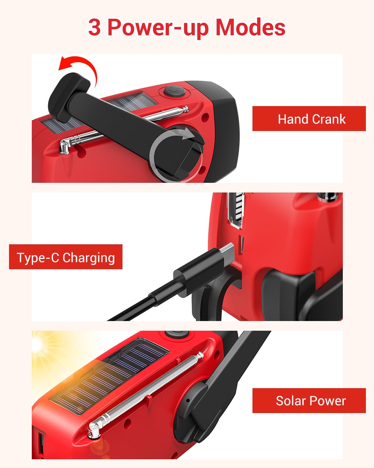 Esky crank handle demonstrates manual power in emergencies.