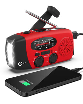 Esky emergency radio front view, compact and storm-ready.
