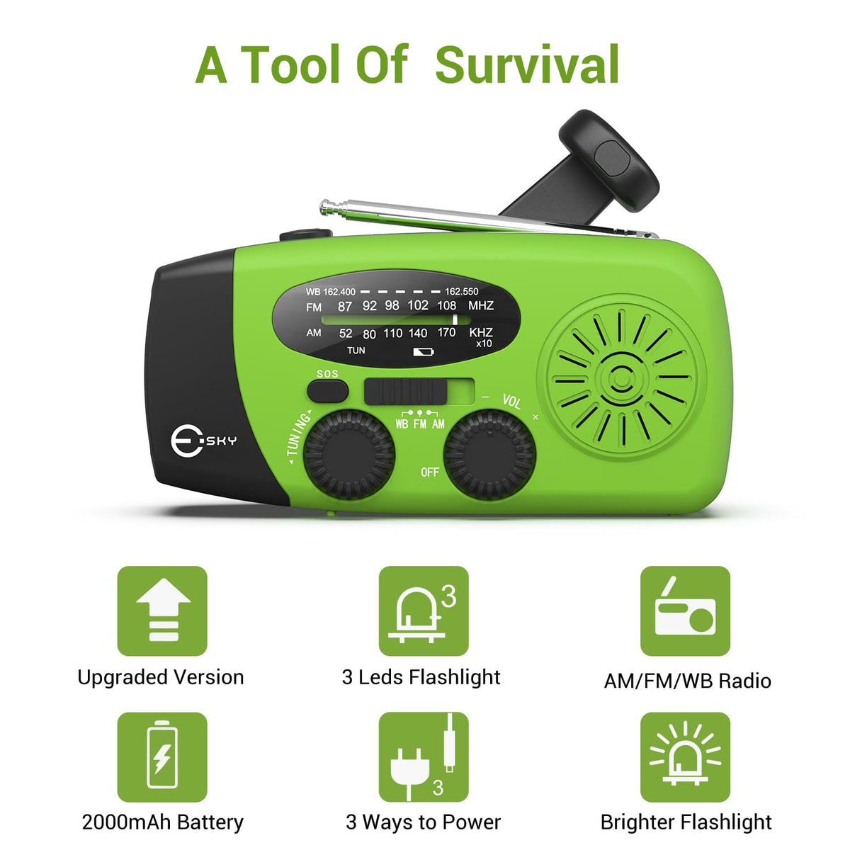 Esky emergency radio with lanyard accessory for quick access
