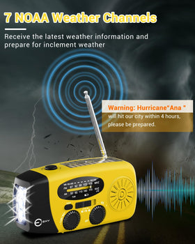 Esky solar panel powers the radio for off-grid charging.