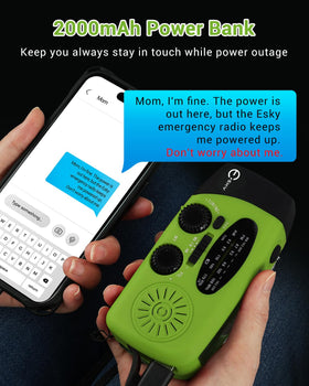 Compact Esky emergency radio showing solar and USB charging versatility