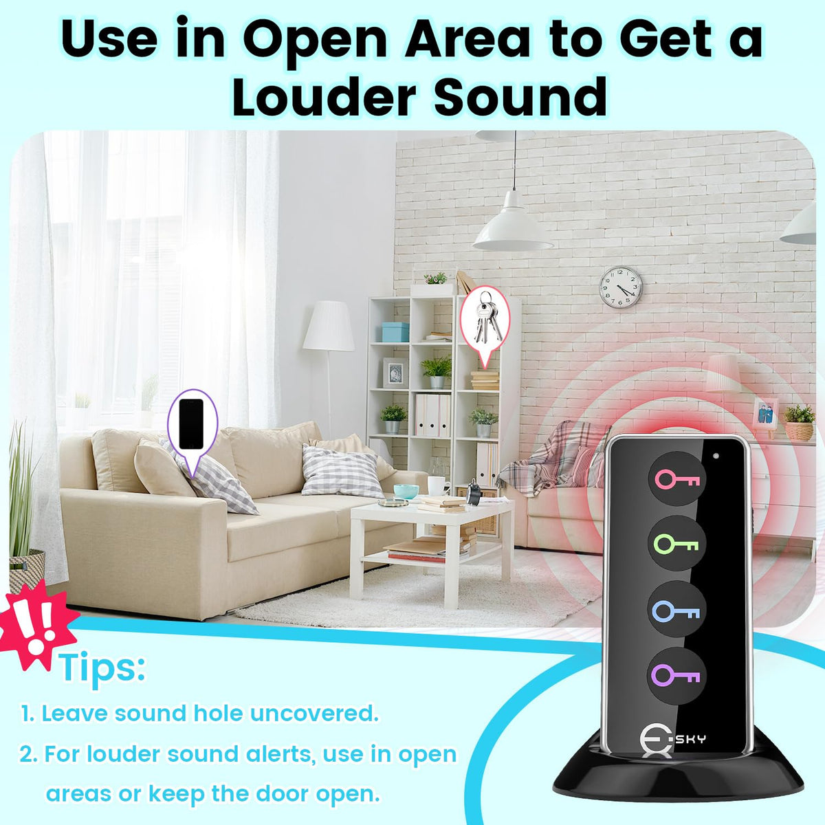 Esky key finder base stores the remote when not in use.