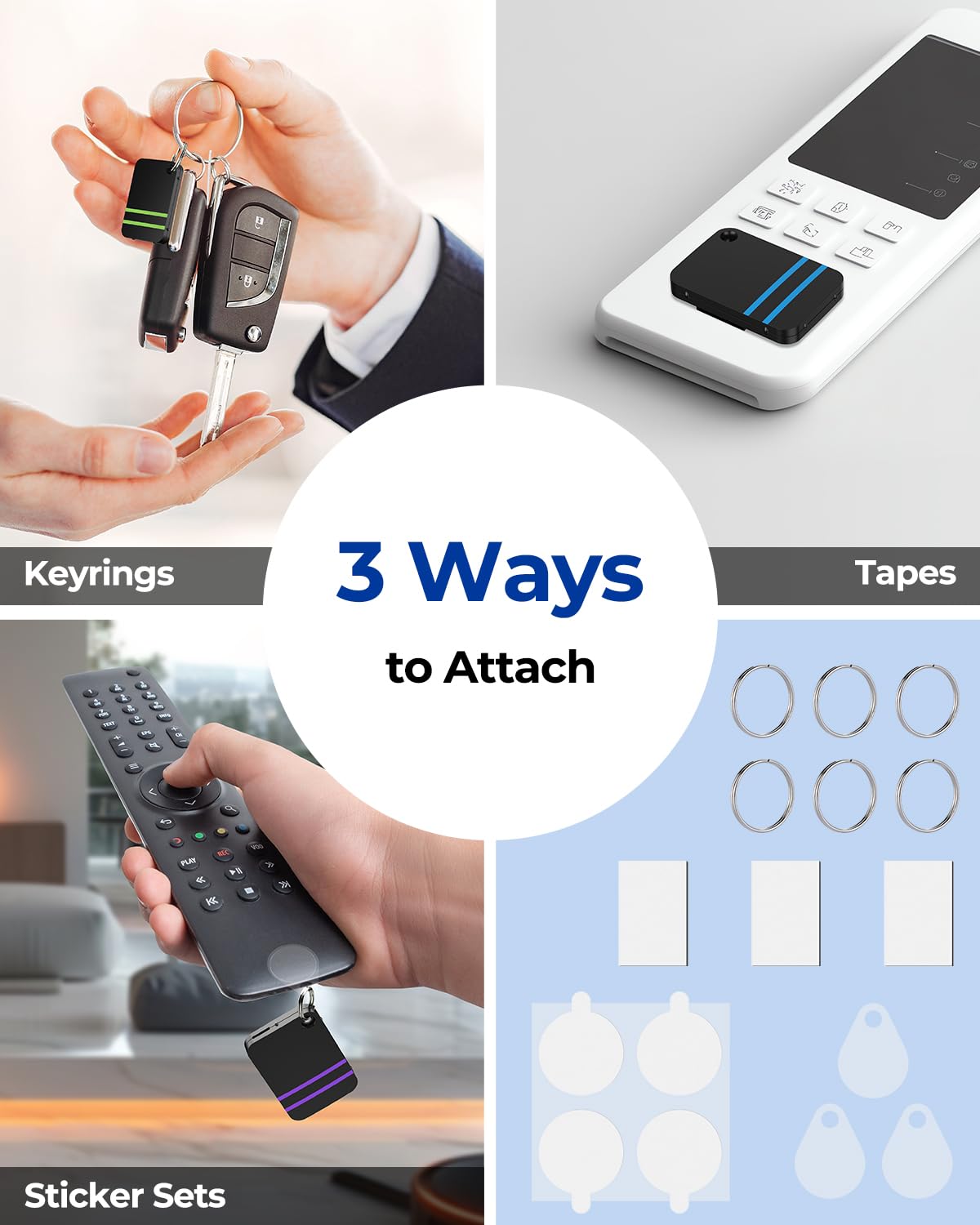 Esky receivers on keyrings organized by color to identify items quickly