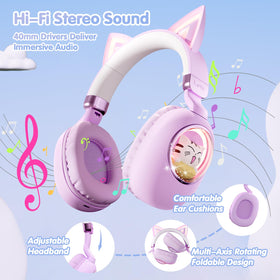 esonstyle cat-ear headphones Bluetooth 5.4 with wired 3.5mm option for versatile devices