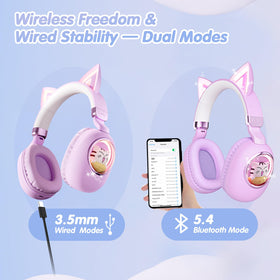 esonstyle cat-ear headphones with soft ear cushions for gentle long listening