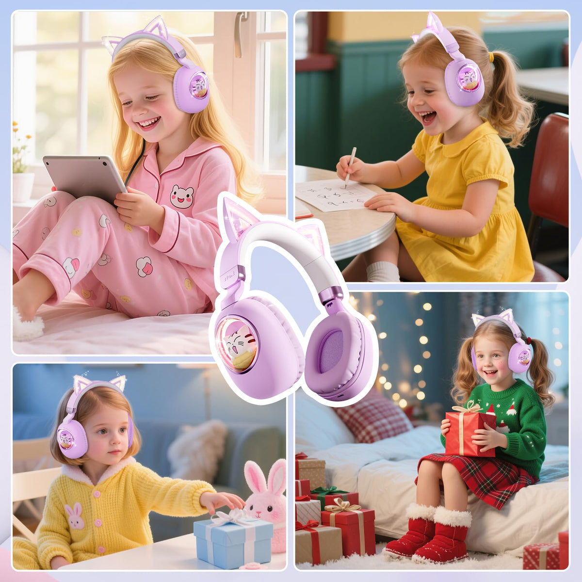 esonstyle cat-ear headphones USB-C wired mode for school learning and travel