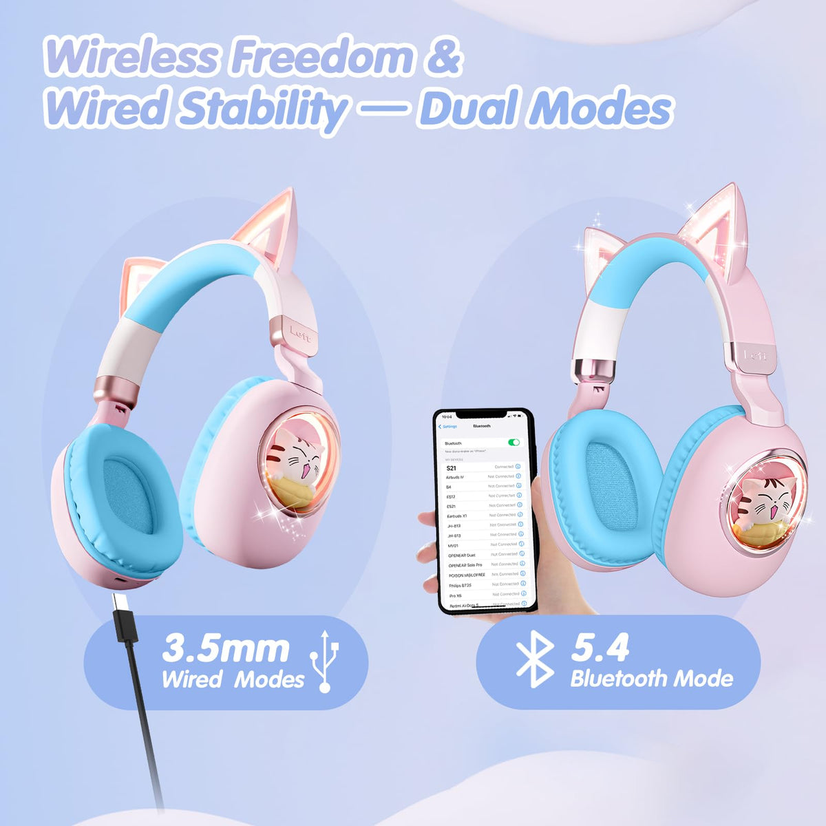 esonstyle illuminated LED lights on earcups, fun visible accent for kids