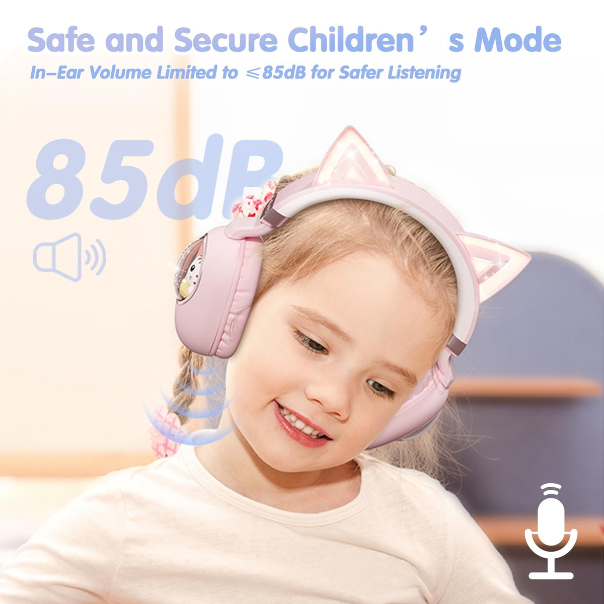 esonstyle Kids Headphones Cat Ear Bluetooth 5.4 wireless connectivity