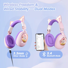 esonstyle Kids Headphones Cat Ear Bluetooth 5.4 connection for wireless freedom