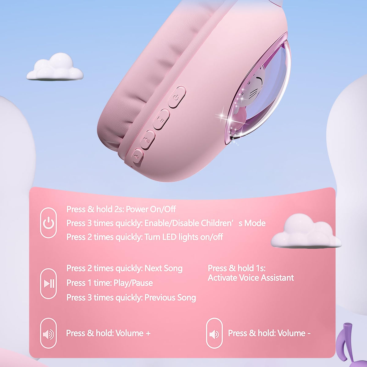 esonstyle Kids Headphones Cat Ear Child Mode limits volume to 85dB