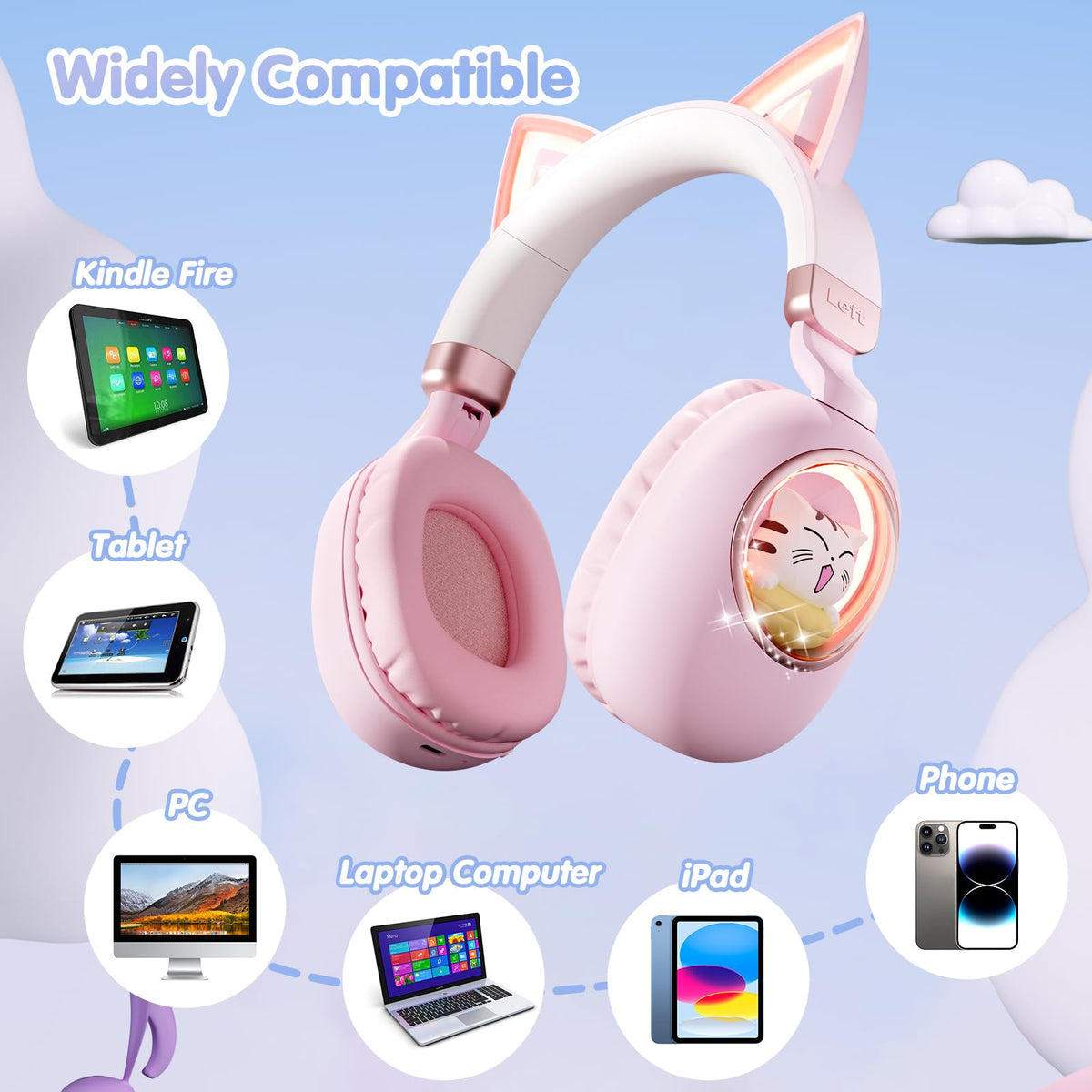 esonstyle Kids Headphones Cat Ear Comfortable Ear Cushions for all-day wear