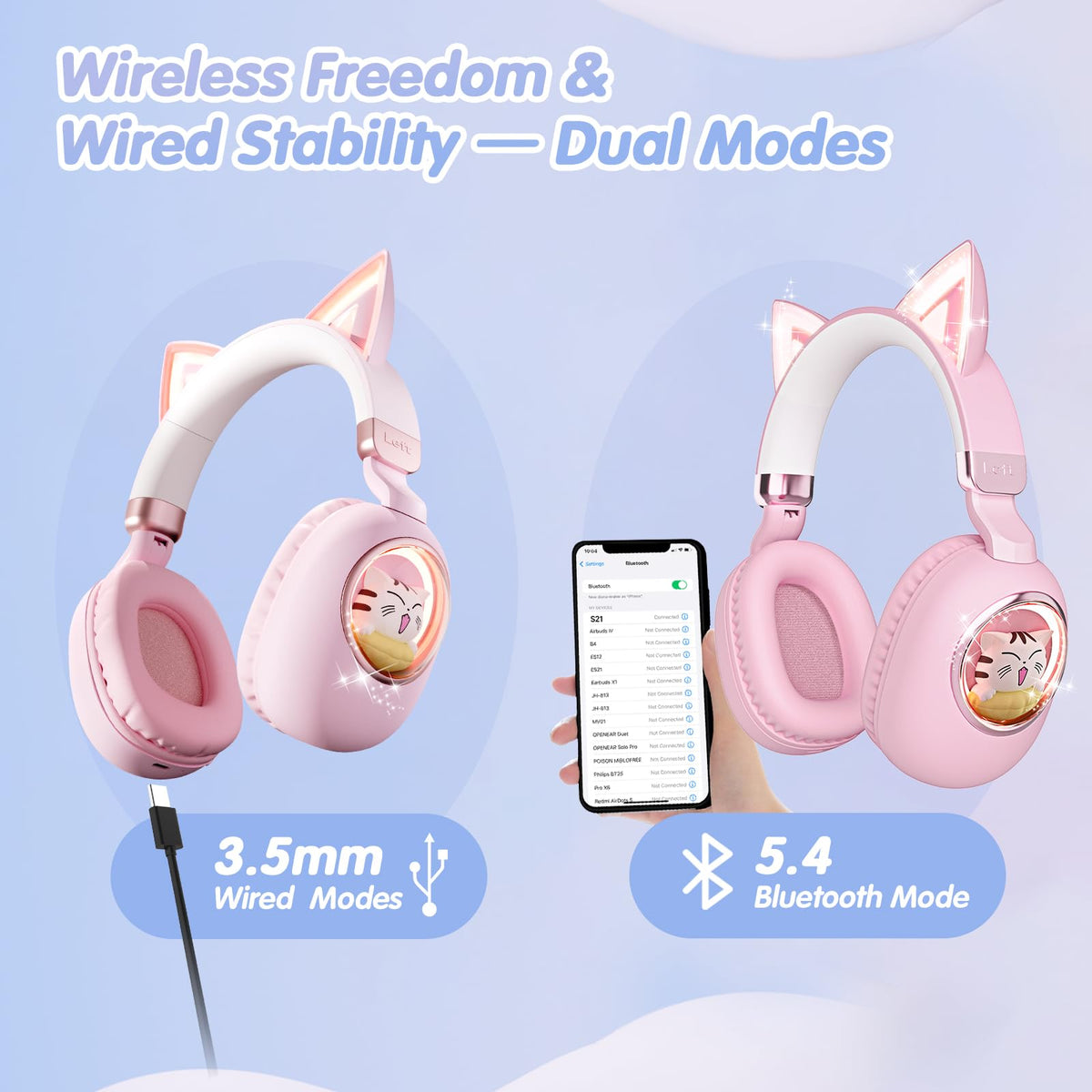 esonstyle Kids Headphones Cat Ear Foldable design for easy packing