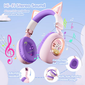 esonstyle Kids Headphones Cat Ear Foldable design for compact travel
