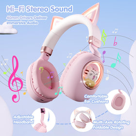 esonstyle Kids Headphones Cat Ear Microphone for clear online class calls
