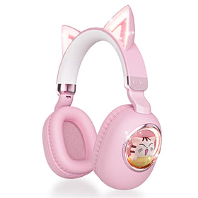 esonstyle Kids Headphones Cat Ear Pink Front View for travel and play