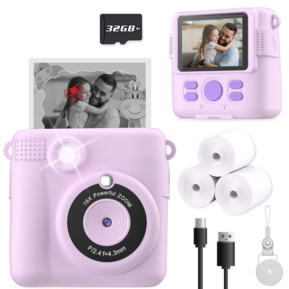 ESO XOFFORE purple front view showing lens and flash, easy grip for kids