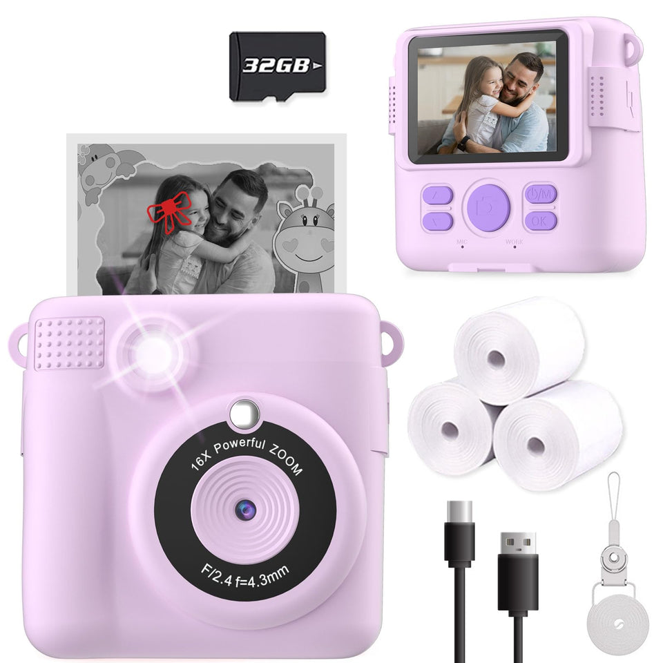 ESO XOFFORE purple front view showing lens and flash, easy grip for kids
