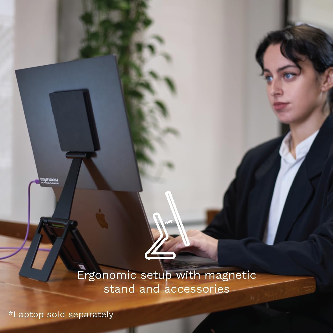 espresso Displays 15in portable monitor with ergonomic stand ready for travel.