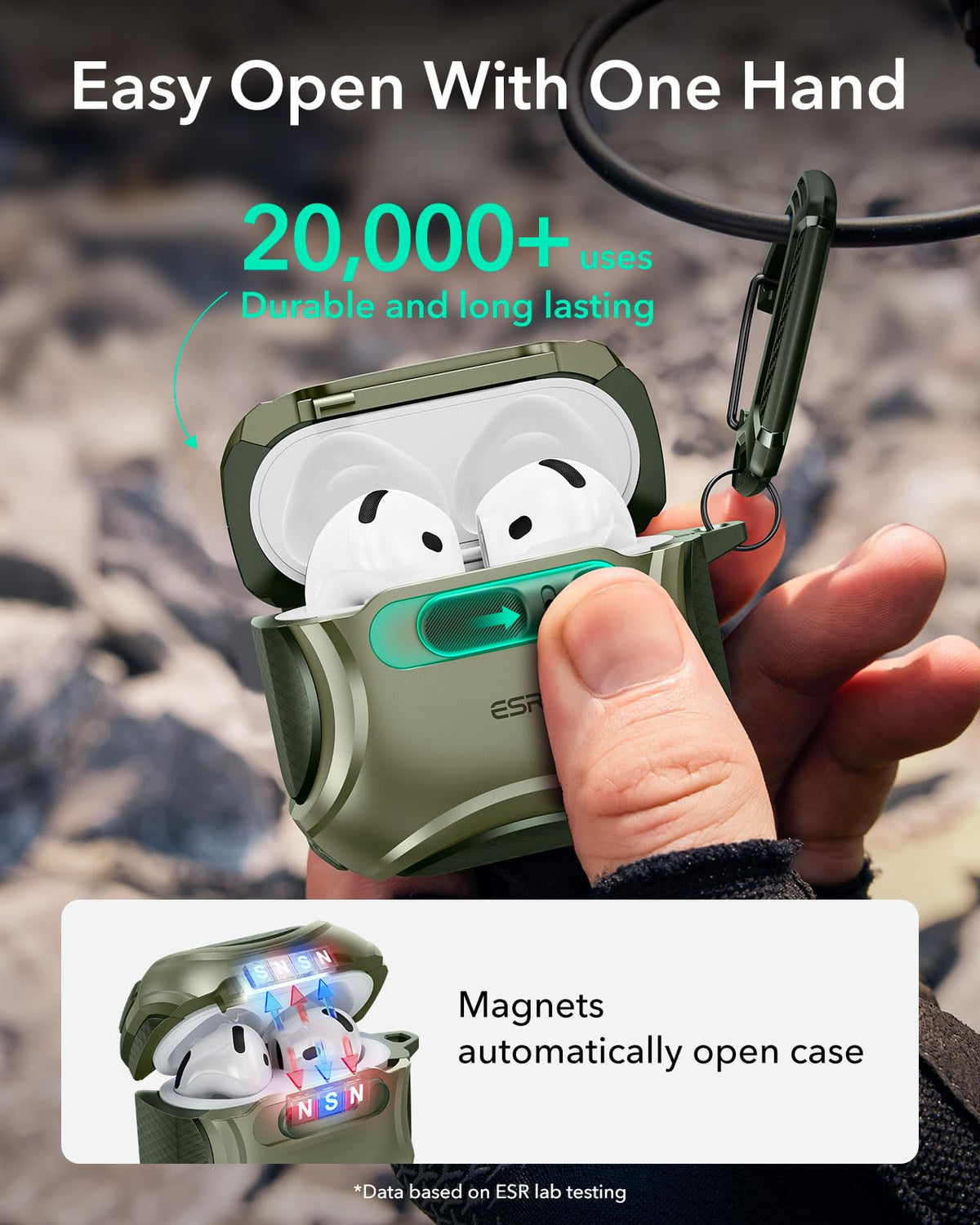 ESR AirPods 4 case close-up of shock-absorbing polymer and protective corners