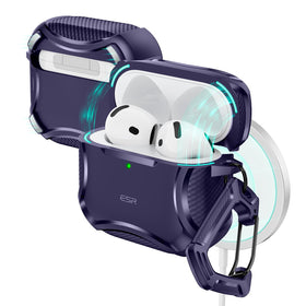 ESR Cyber Series AirPods 4 case front view in purple showing snug fit