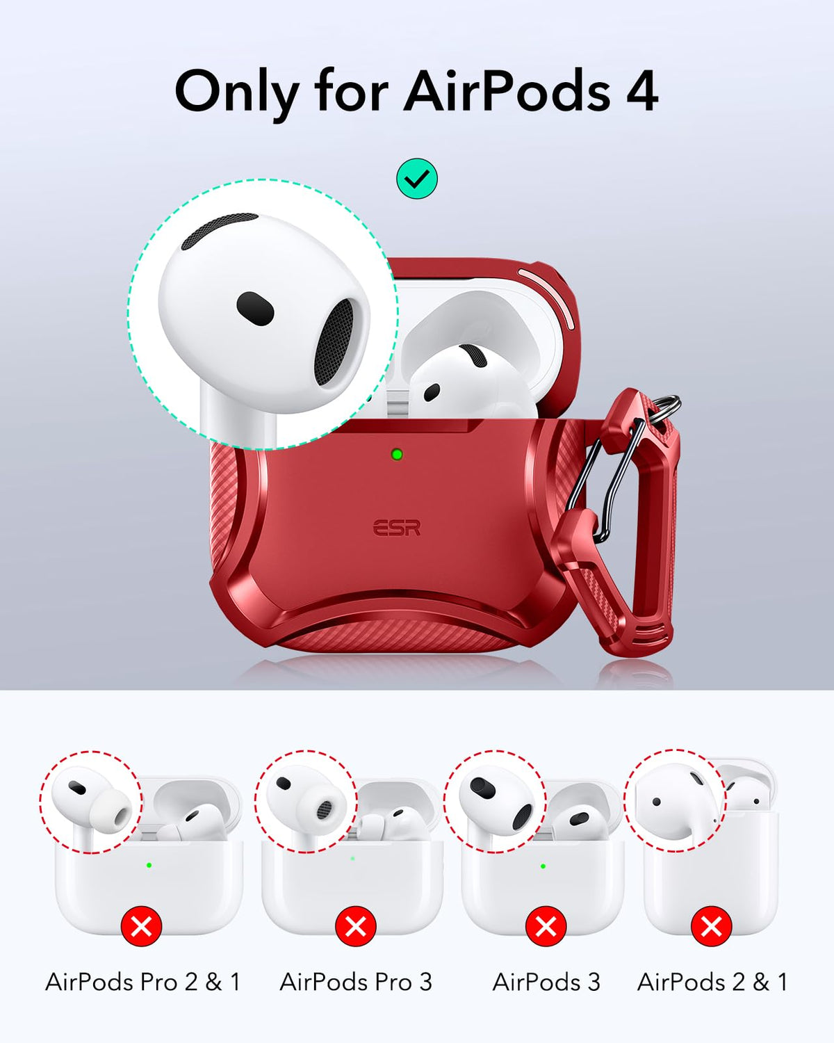 ESR AirPods 4 Cyber Series back view highlights MagSafe alignment and secure fit.