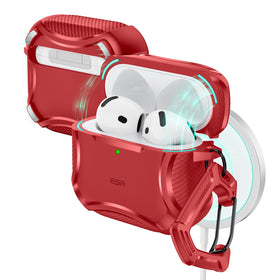 ESR AirPods 4 Cyber Series case front view shows bold red color and rugged protection.