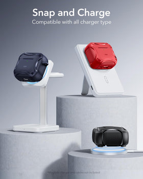 ESR AirPods 4 Cyber Series red polymer texture provides grip.