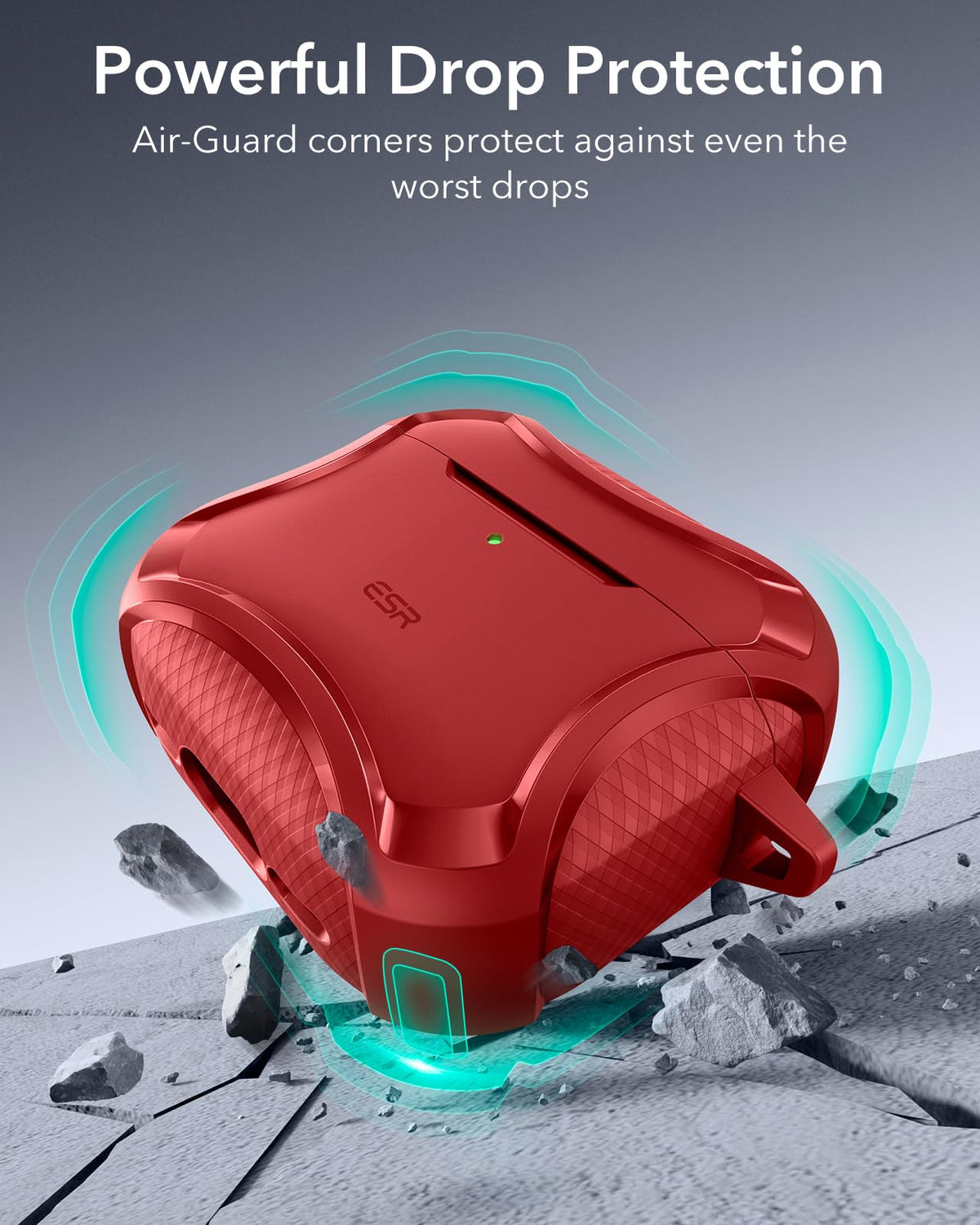 ESR AirPods 4 Cyber Series red status light visible during charging.