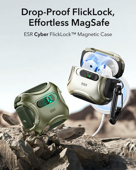 ESR AirPods 4 case, lid-open angle showing Slide to Open mechanism for quick access