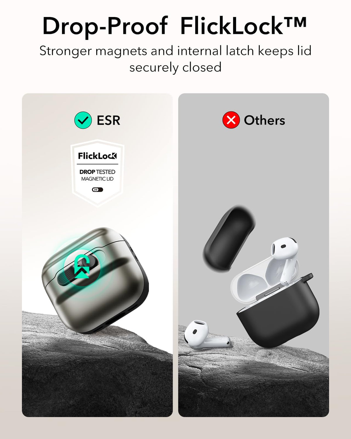 ESR AirPods 4 case dual-layer protection with hard shell and soft core.
