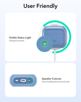 Blue ESR AirPods 4 case with quick access to support resources
