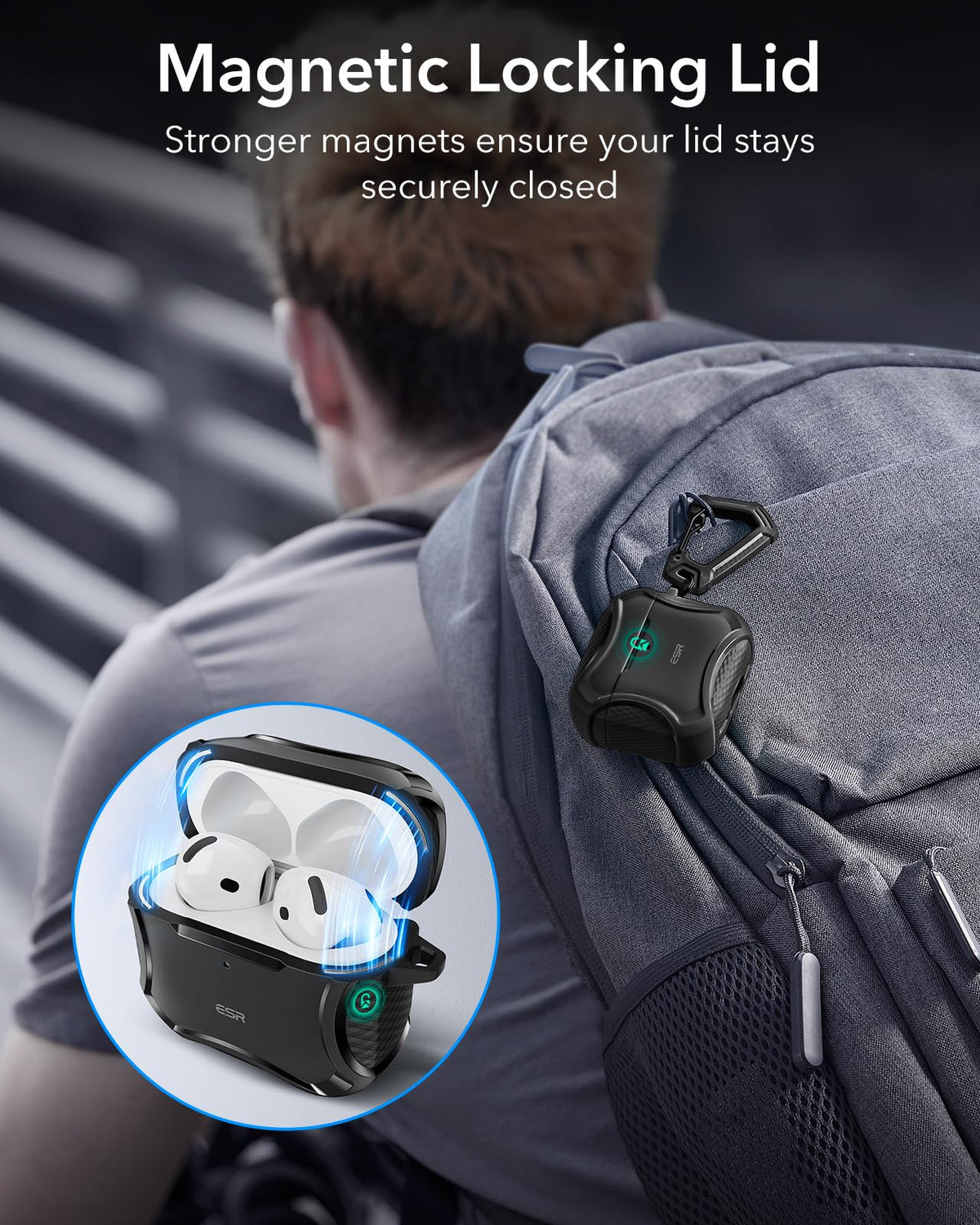 ESR AirPods 4 Case magnetic lid closed for travel-friendly protection