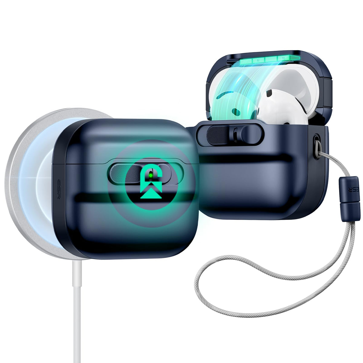 ESR AirPods 4 case with magnetic lid for secure, quick access