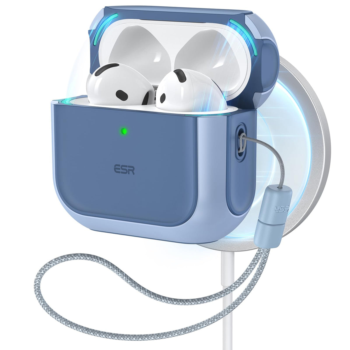 ESR Orbit Hybrid AirPods 4 case blue, front view with rugged protection