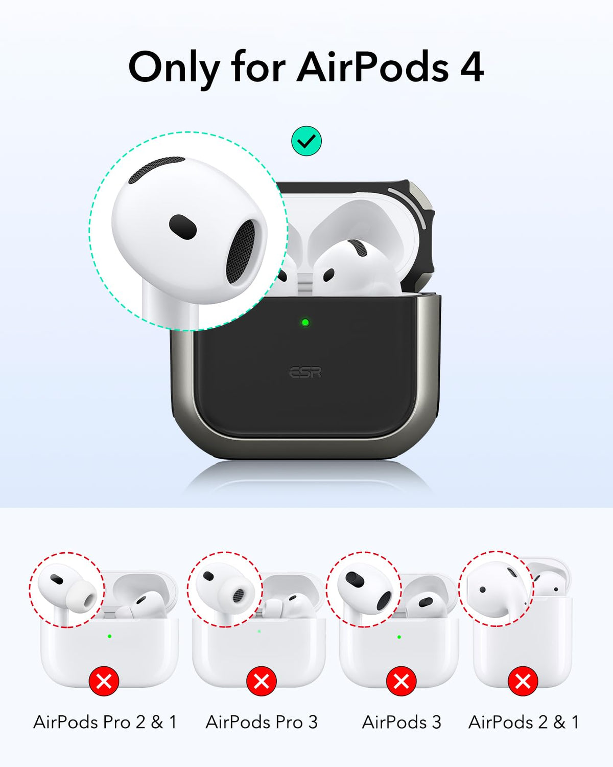 ESR AirPods 4 Case Orbit Hybrid Titanium back view showing low-profile design