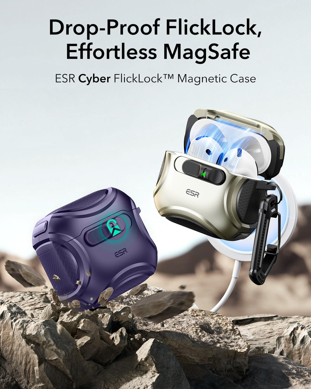 ESR AirPods 4 case purple Cyber Series, top view showing easy one-handed access