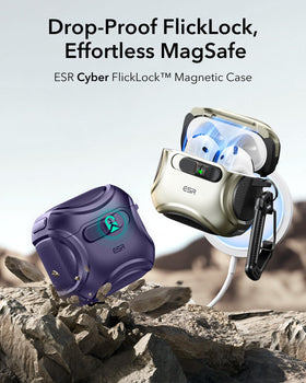 ESR AirPods 4 case purple Cyber Series, top view showing easy one-handed access