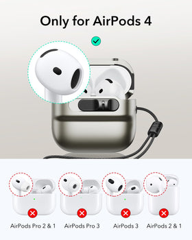ESR AirPods 4 case showing slide-to-open latch for one-handed use.