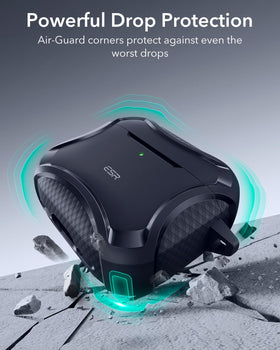 ESR AirPods 4 Cyber Blue case AirGuard corners protect against drops.