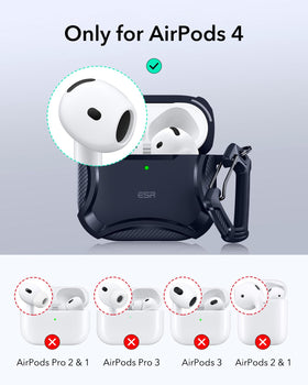 ESR AirPods 4 Cyber Blue case back view highlights rugged corner protection.