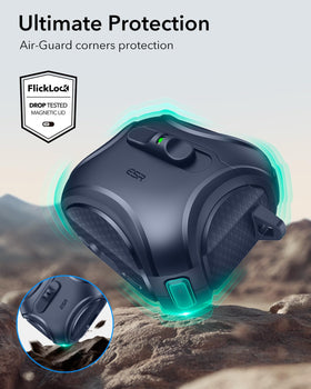 ESR AirPods 4 Cyber Series blue drop-protection corners for rugged protection.