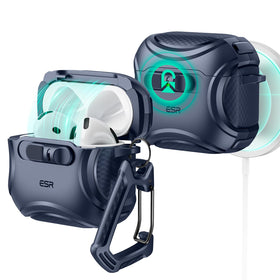 ESR AirPods 4 Cyber Series blue front view with protective shell for daily use.