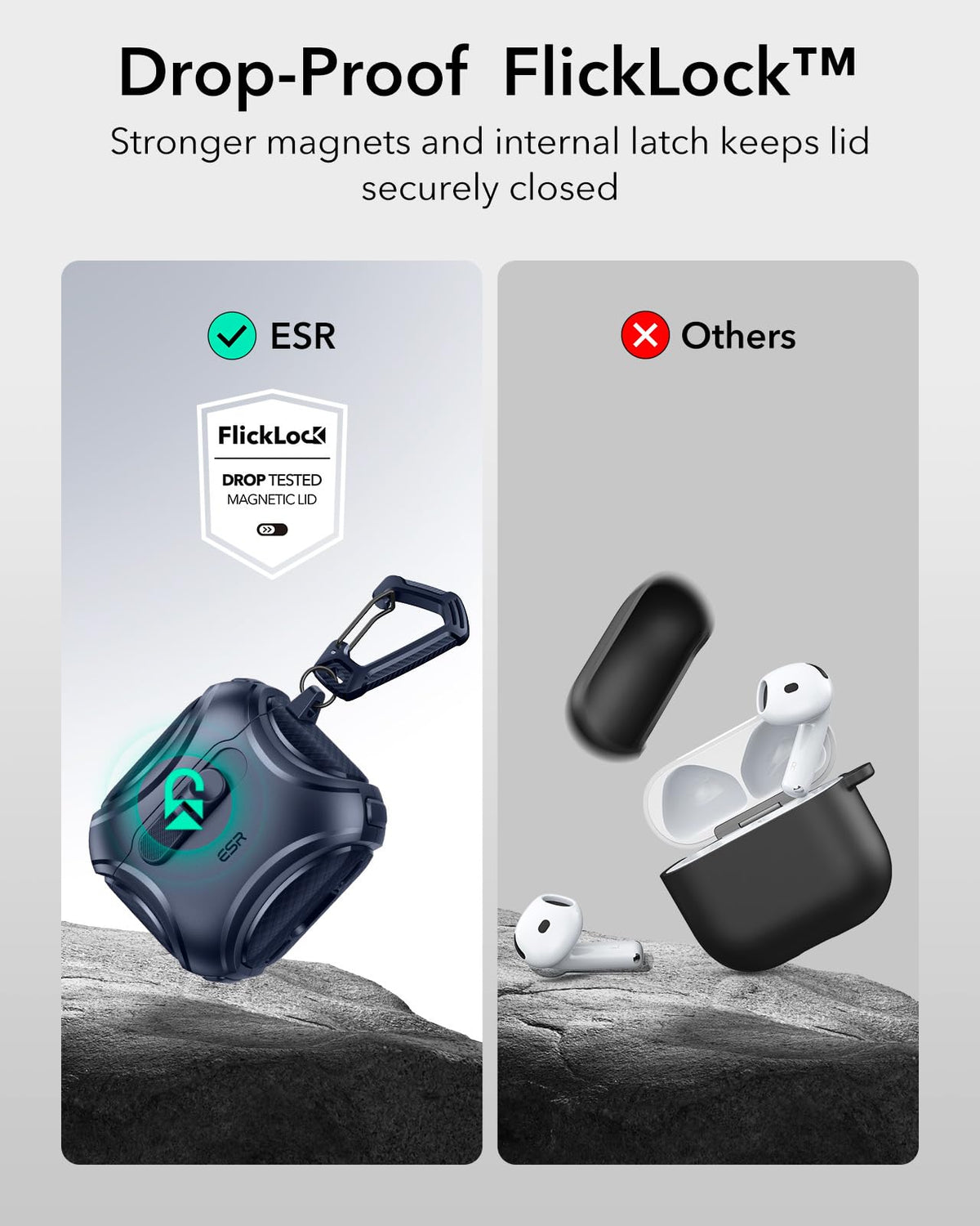 ESR AirPods 4 Cyber Series blue back MagSafe view emphasizes reliable wireless charging.
