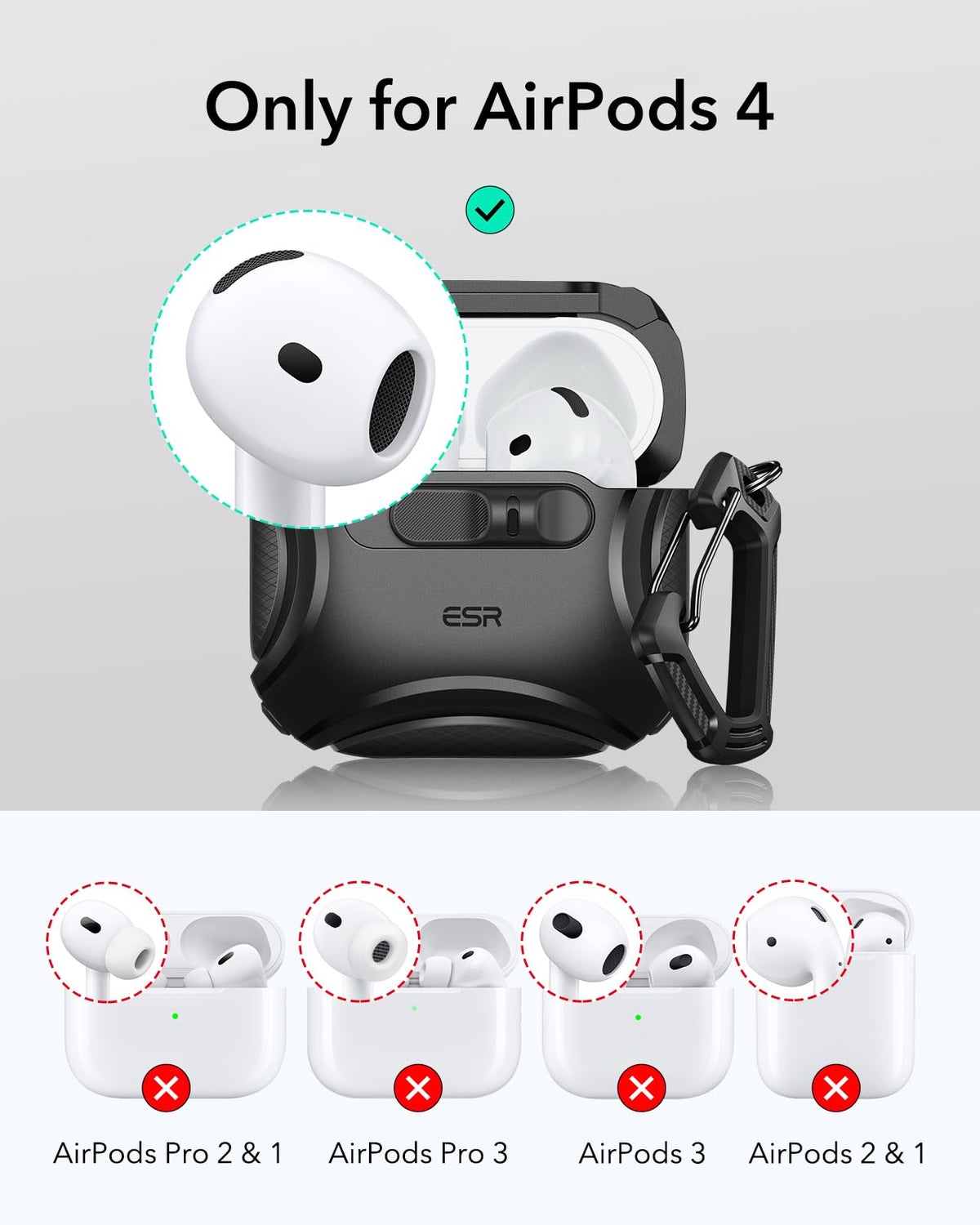 ESR AirPods 4 Secure FlickLock magnets lock earbuds during drops