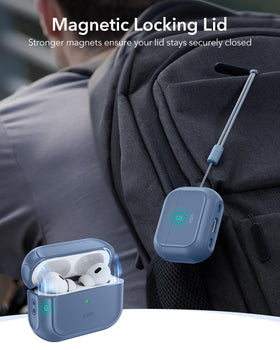 ESR AirPods Pro 2 blue case demonstrates MagSafe compatibility in action.