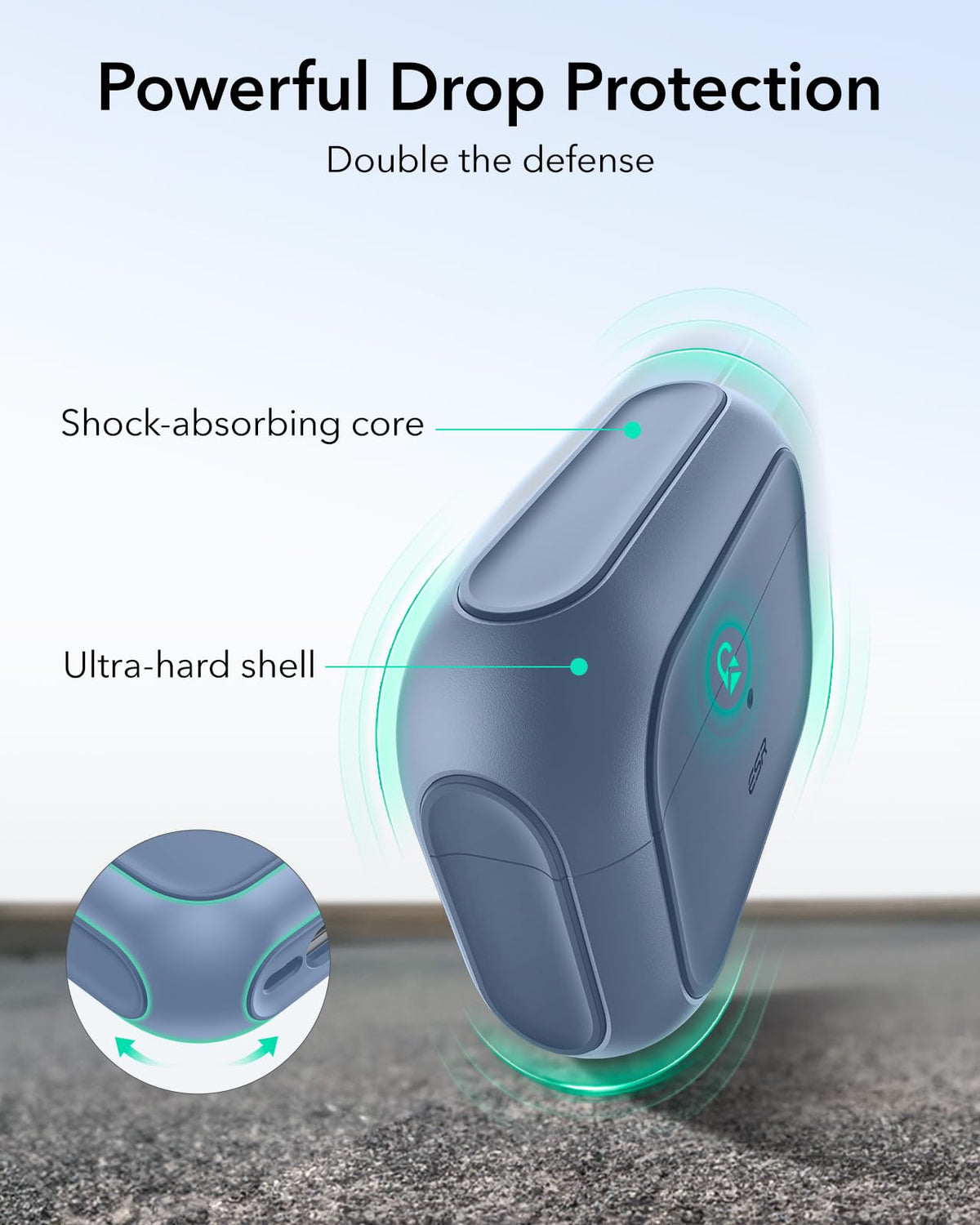 ESR AirPods Pro 2 blue case with lanyard for hands-free carry.
