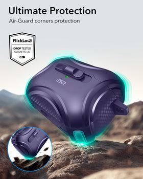 Shock-absorbing polymer with Air-Guard corners shields the case from drops