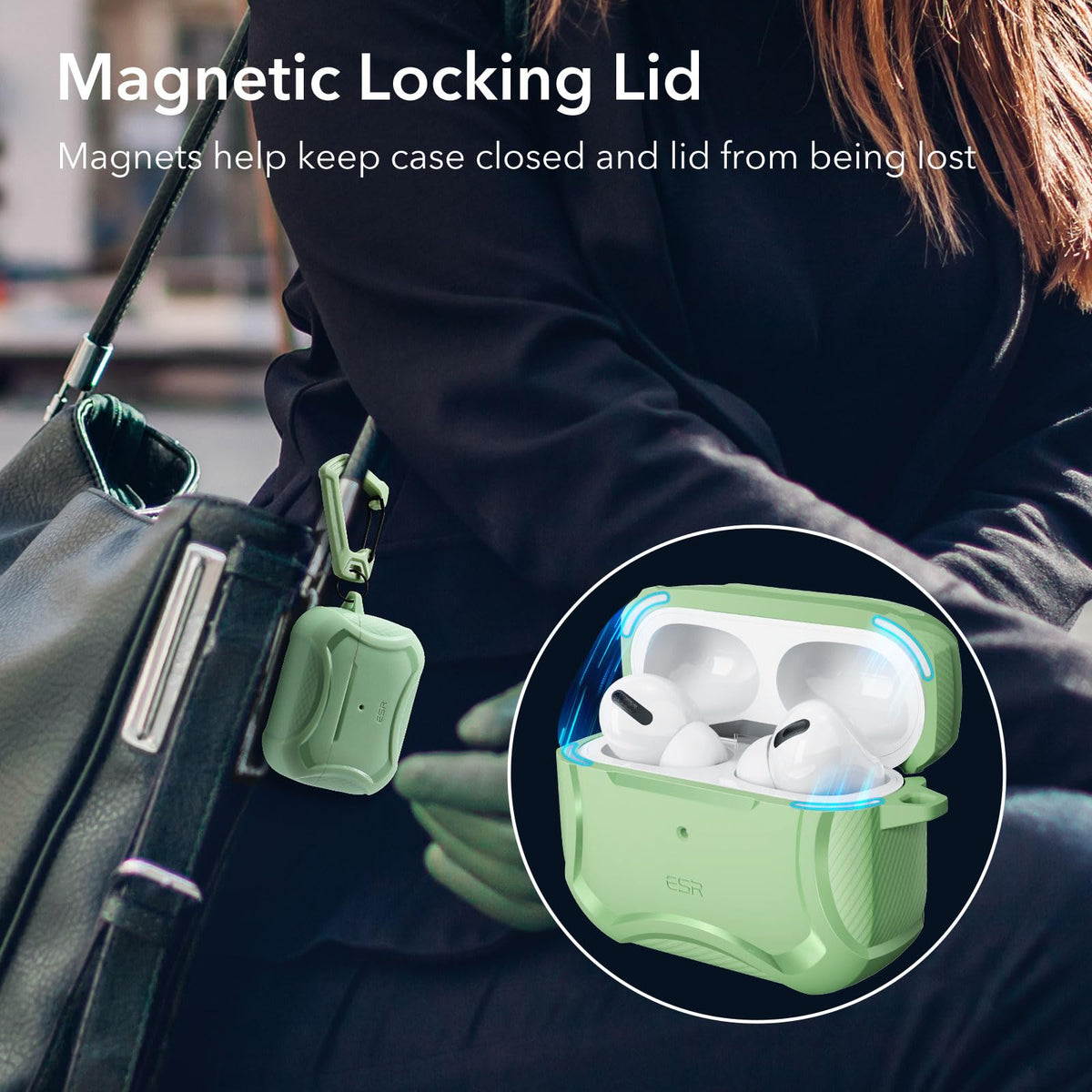 ESR AirPods Pro 2 case front view highlighting slim profile and precise cutouts
