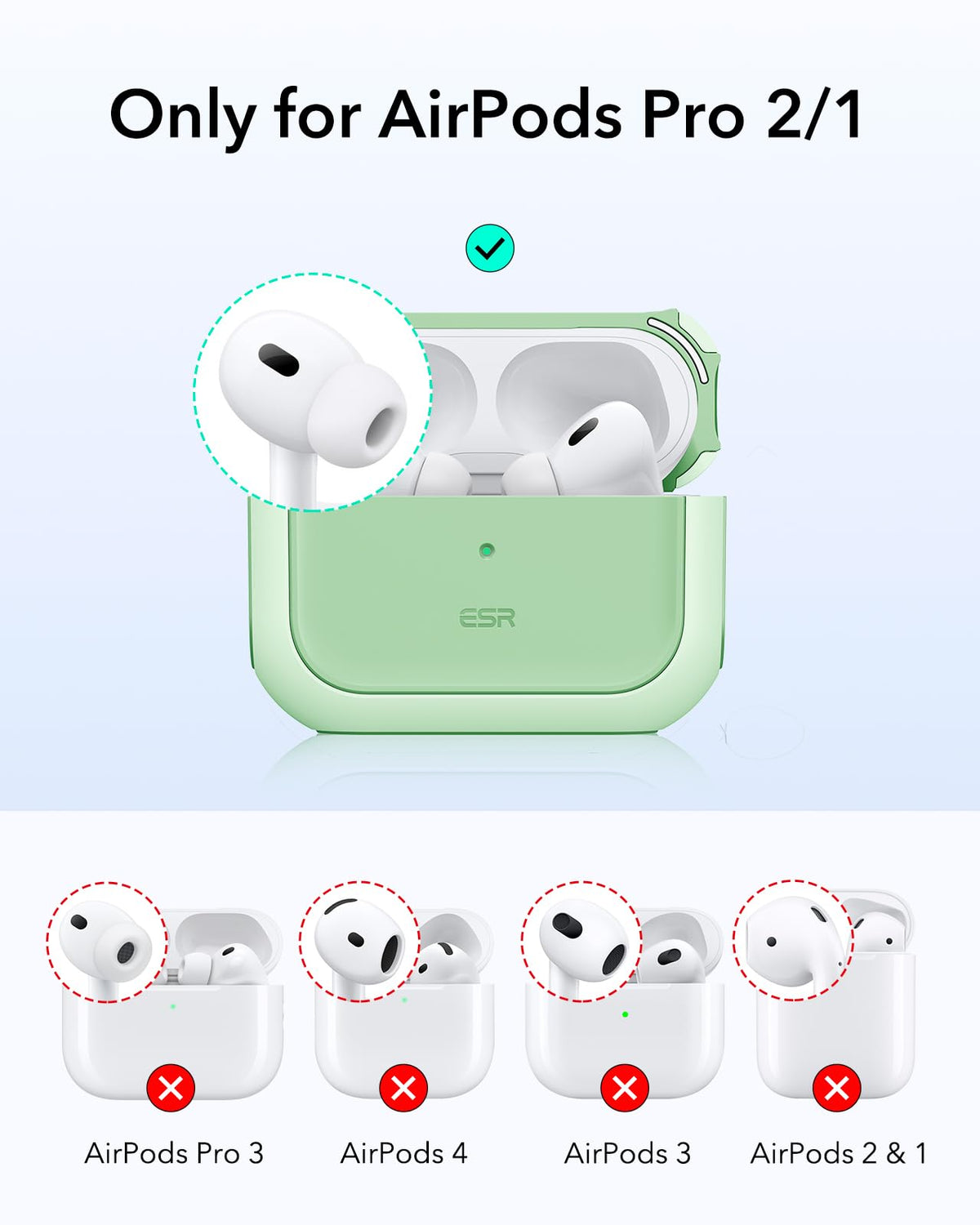 ESR AirPods Pro 2 case back view showing MagSafe-ready design and secure fit.