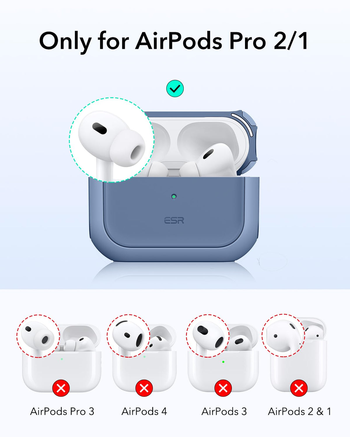ESR case fits AirPods Pro 1st and 2nd gen for versatile protection.